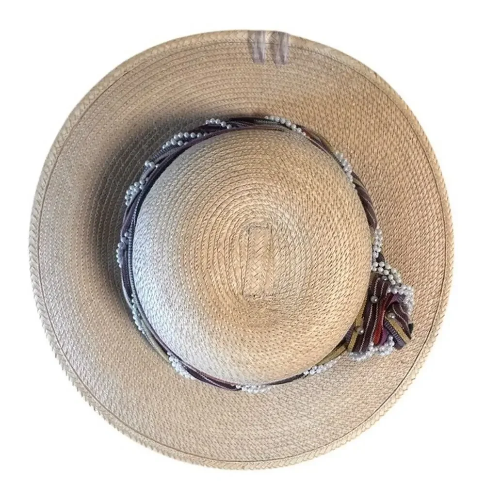 La Giralda Handcrafted Palm Leaves Sun Hat Sz 60 Multicolor Knot 90s Boho Resort - Picture 10 of 13